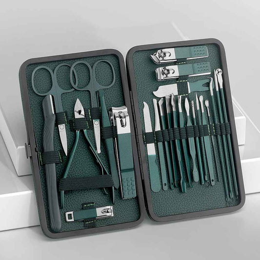 Green 7/13/24 pcs Stainless Steel Nail Cutter and Pedicure Scissors Set - Portable Manicure and Pedicure Tool Nail Clipper Set