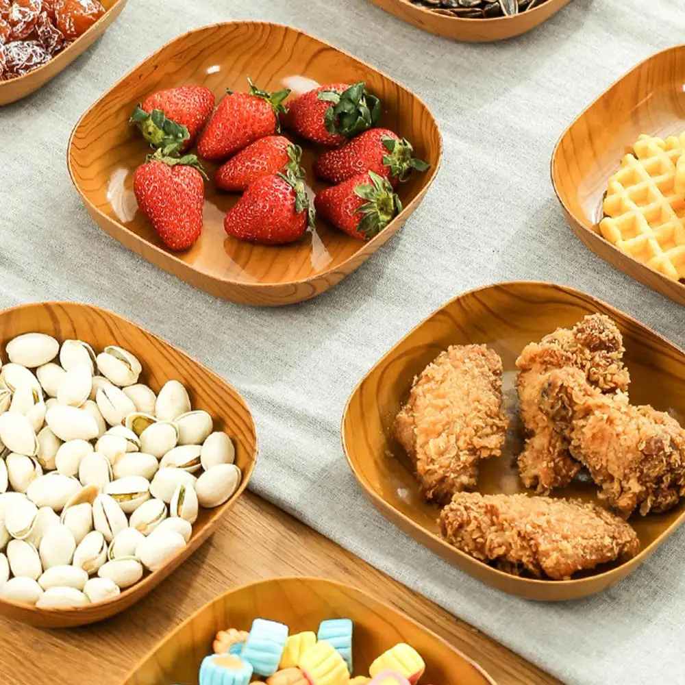 Kitchen Imitation Wood Grain Plastic Square Plate Japanese Afternoon Tea Fruit Dish Tea Tray Plastic Bone Dish Kitchen Tableware