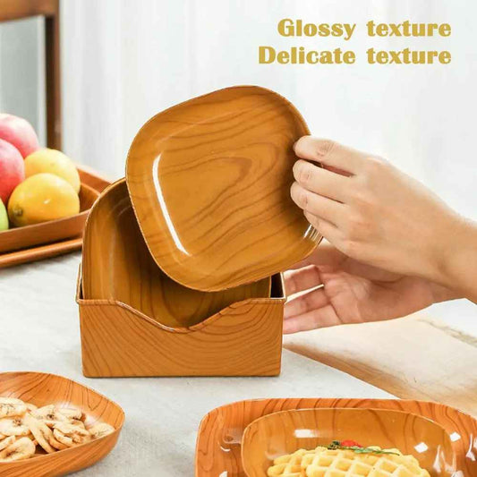 Kitchen Imitation Wood Grain Plastic Square Plate Japanese Afternoon Tea Fruit Dish Tea Tray Plastic Bone Dish Kitchen Tableware