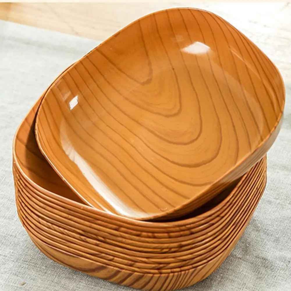 Kitchen Imitation Wood Grain Plastic Square Plate Japanese Afternoon Tea Fruit Dish Tea Tray Plastic Bone Dish Kitchen Tableware