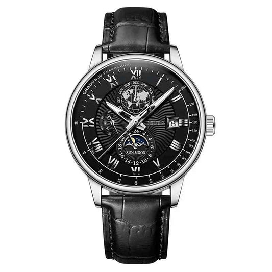 2025 Mens Watch Chronograph Moon Phase Pattern Luminous Top Luxury Sport Male Wristwatch Leather Men Quartz Watches Casual Clock